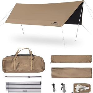 Naturehike Cloud Skies Camping Tarp with Poles, Waterproof Sun Shelter